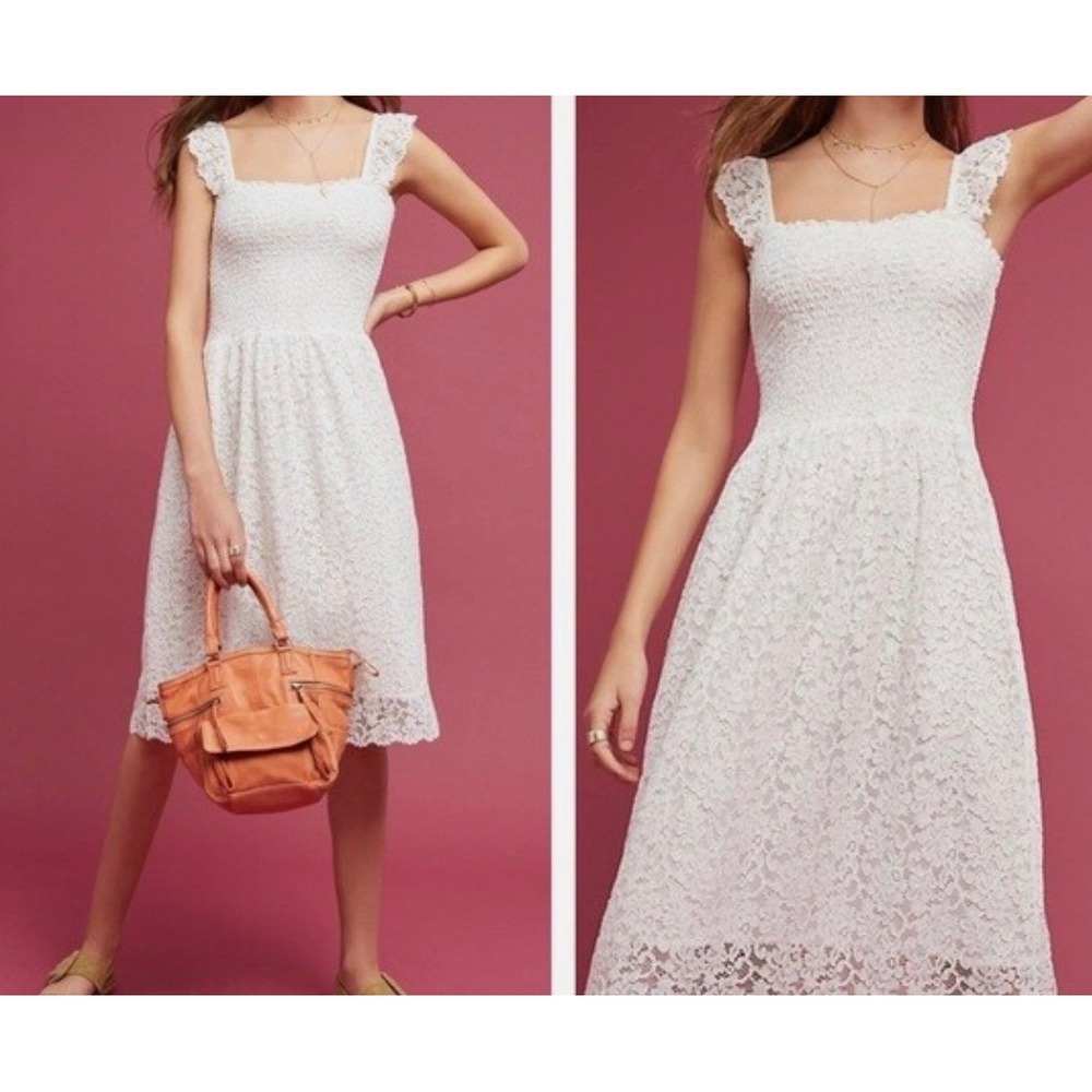 Maeve Anthropologie Anastasia Lace Smocked Midi Dress Small Ruffle Strap Bridal
